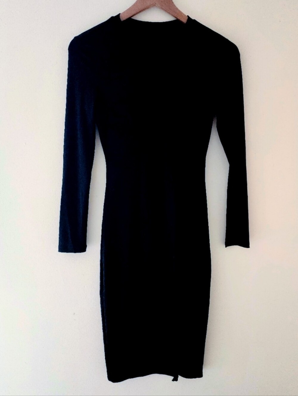 SHEIN Black Long Sleeve Bodycon Side Slit Midi Dress